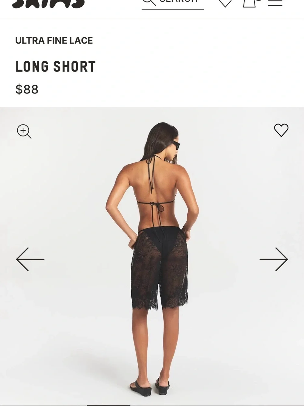 SKIMS Black Ultra Fine Lace Long Short Cover-Up